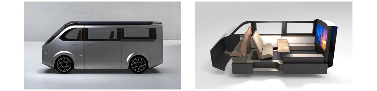 The 2024 LDK+ concept featured a minivan body style, with a rotating rear row of seats and a 65-inch display at the back