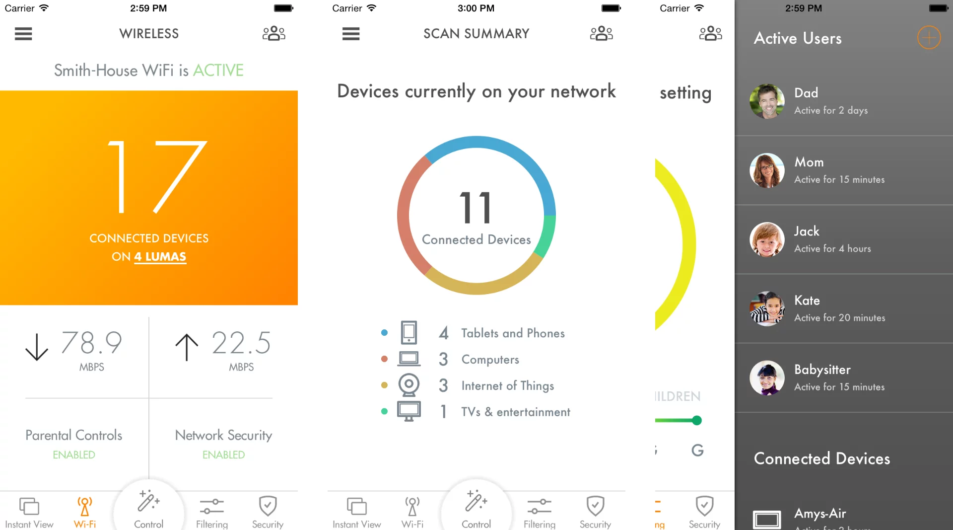 Using the Luma app, it's possible to view the network speed, whether other wireless networks are causing interference and where potential problem spots are