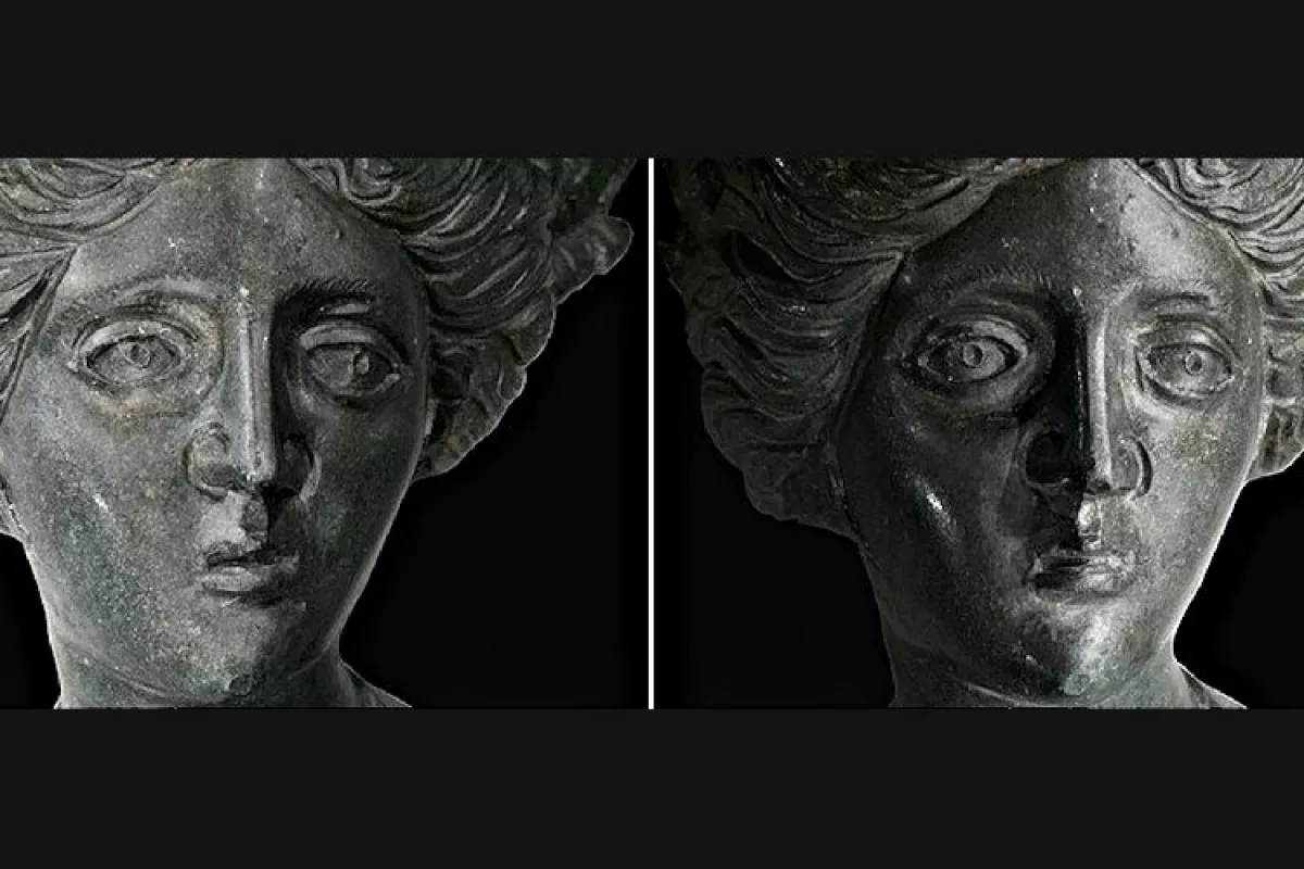 Images of a statue from one piece of reflectance paper as seen with incident light from either side (Photo: University of California-Santa Cruz)