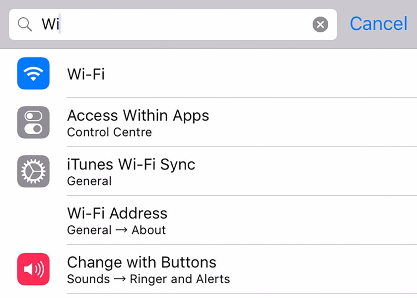 Search through Settings to find the option you want