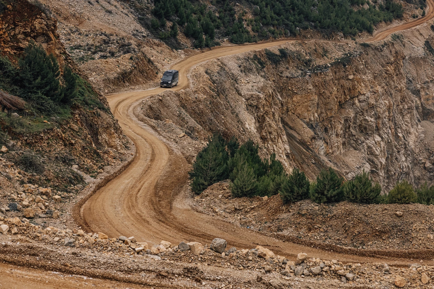 The Cliff 590 4x4 Adventure gets put to the test, on the type of twisty dirt road you wouldn't want to head down in just any van