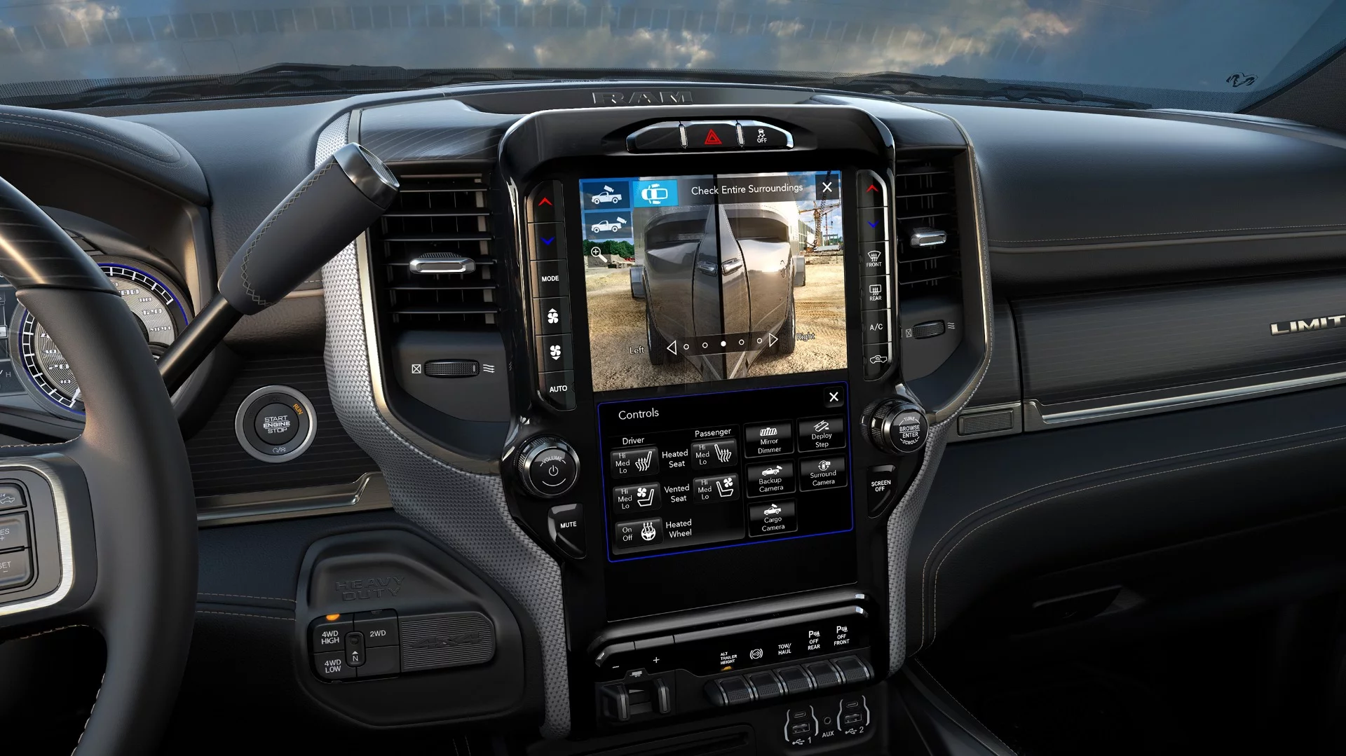 Maneuvering is helped with a newly available 360-degree camera system that features reverse guidance for trailer backing