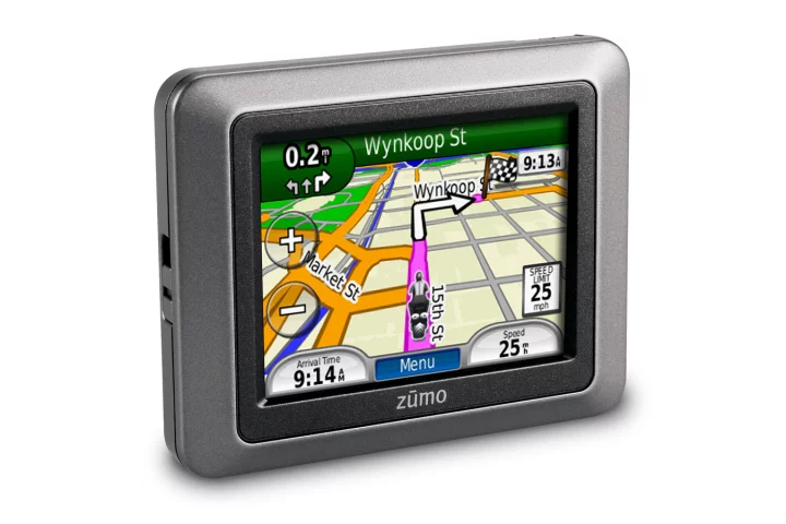 The Garmin Zumo 220 features a rugged, waterproof case