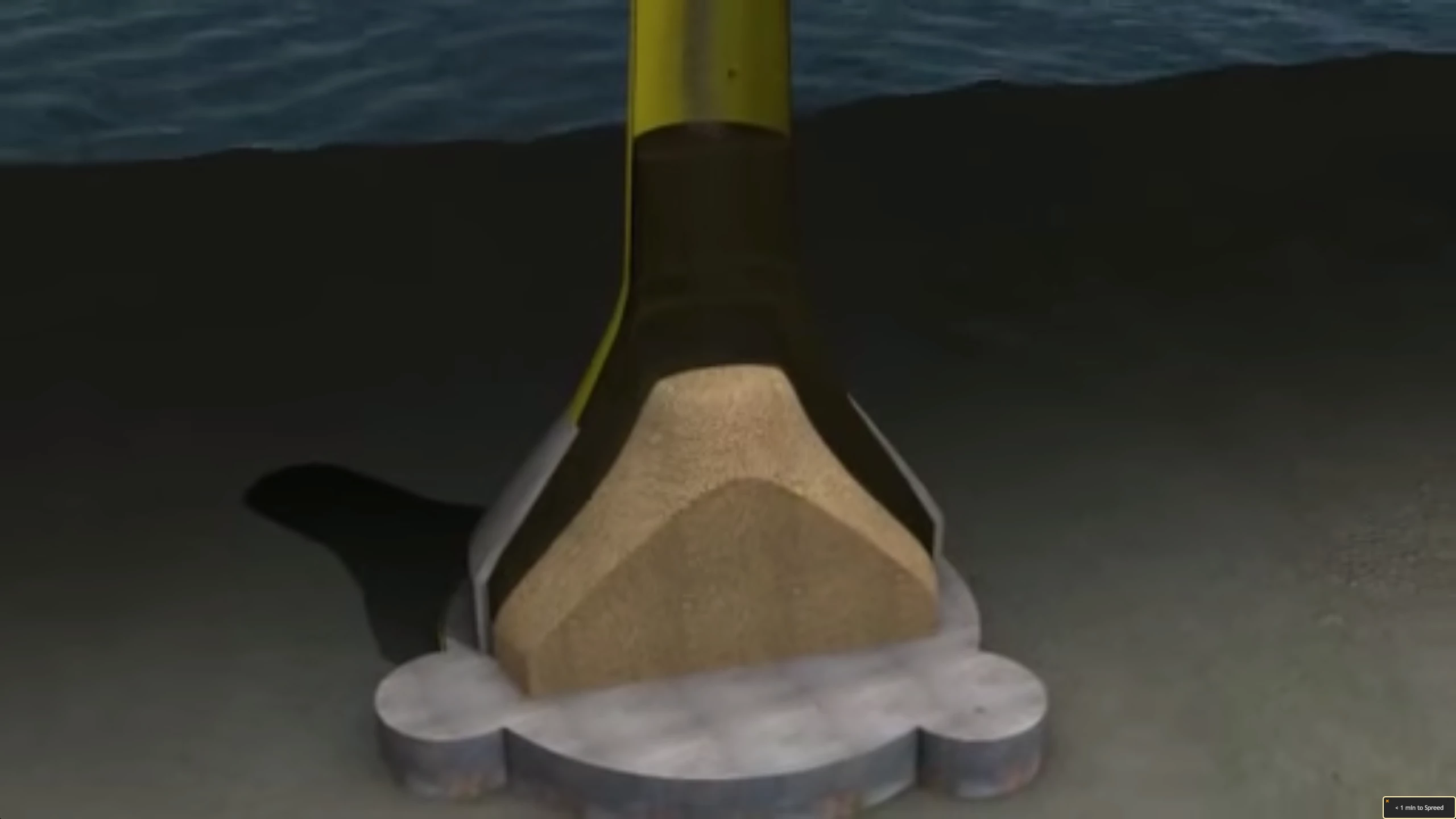 Seatower: center of the concrete base is filled with a sand slurry to weight it. Excess water is released through overflow valves