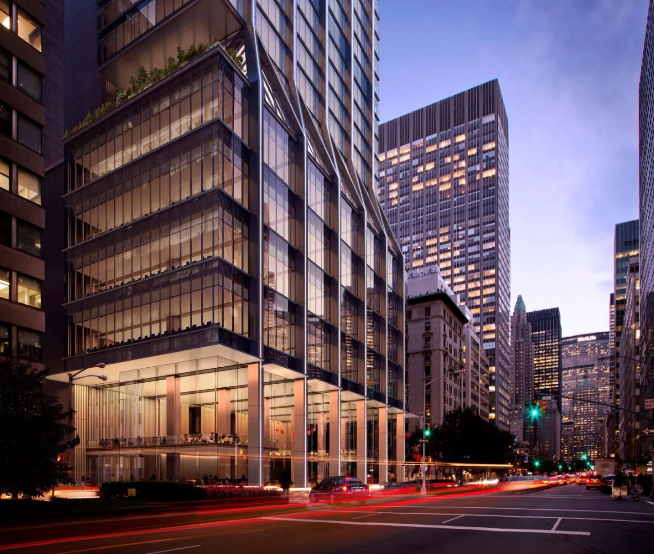 425 Park’s Avenue's tall lobby, avenue floors and diagrid floor