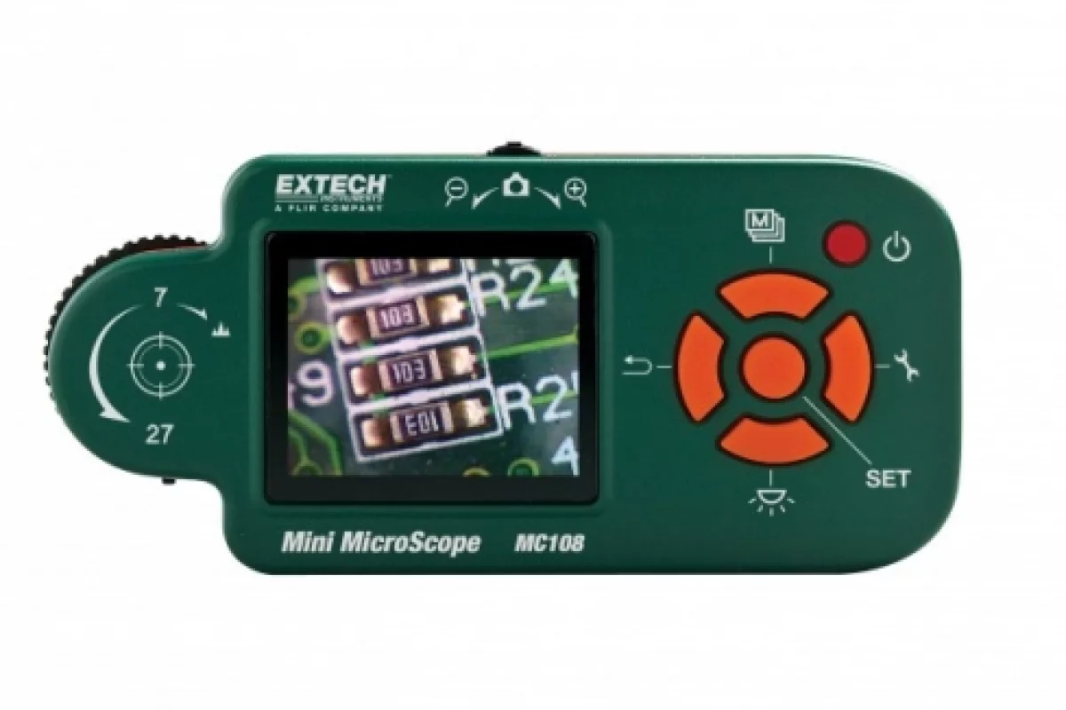 Extech Instruments' MC108 mini-microscope has the advantage of a 1.8-inch color LCD screen to view images, without needing to be plugged into a PC