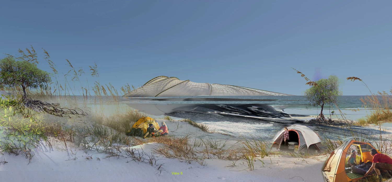 The Recycled Ocean Plastic Resort is envisioned as an eco-resort and would be accessed by boat