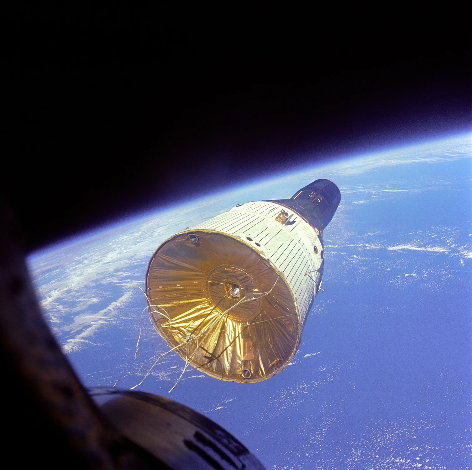 View of Gemini VII taken from Gemini VI following a successful rendezvous (Photo: NASA)