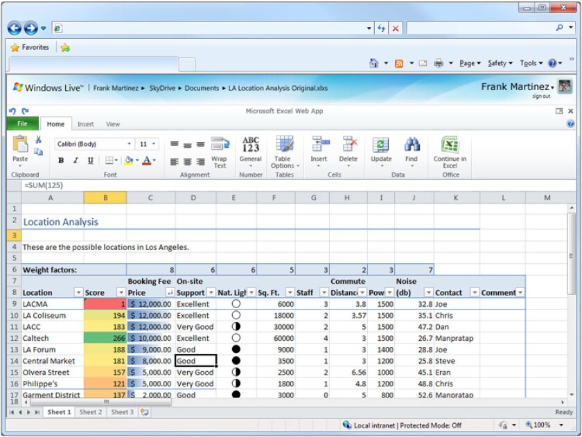 Excel on the web via any browser
