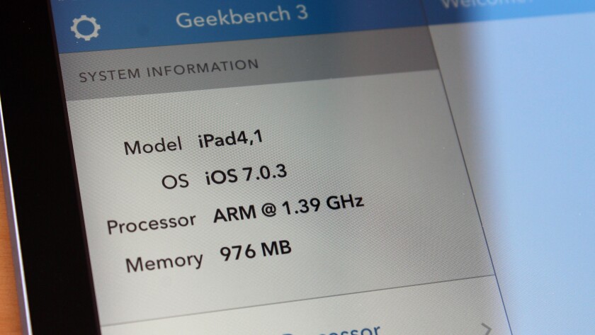 The iPad's A7 chip has a dual core processor, clocked at 1.4 GHz, along with 1 GB of RAM