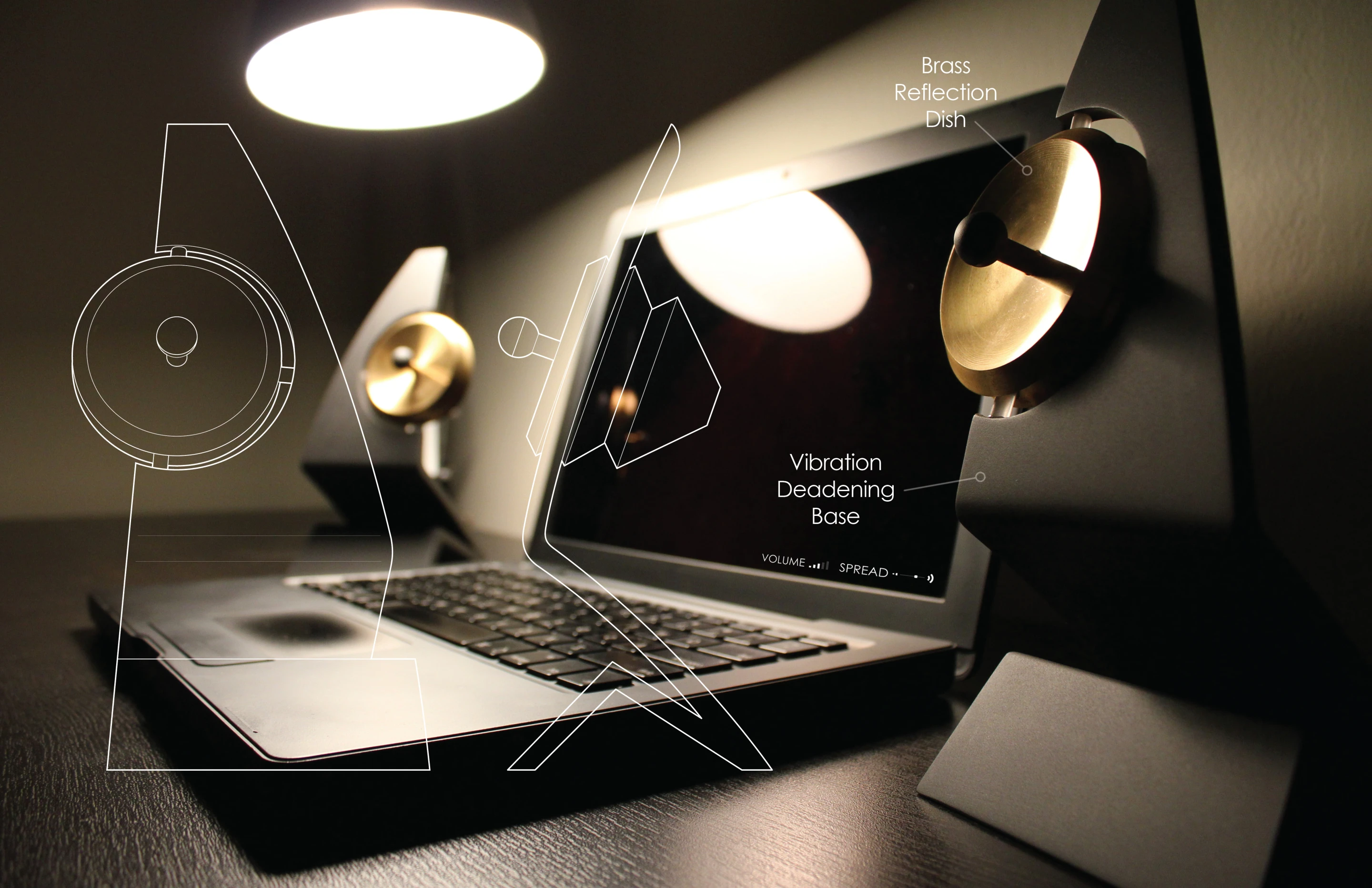 By having the signal originate at a single node and directing it into a dish, the node's relative position to the focal point of the dish determines the spread of the sound
