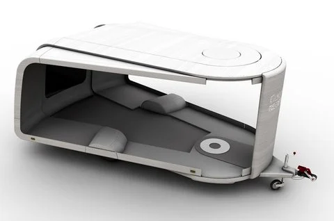 Odorico Pordenone expandable trailer by Jakub Novak - the "wings" expand on both sides of the trailer to gain more room