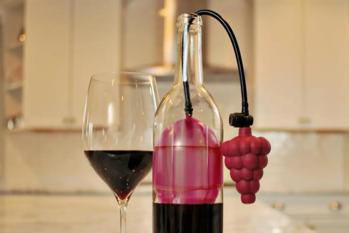 The Air Cork is a device that keeps wine fresh by sealing it with a balloon-like bladder
