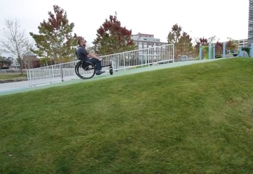 The Freedom Chair also makes hills easier on the rider