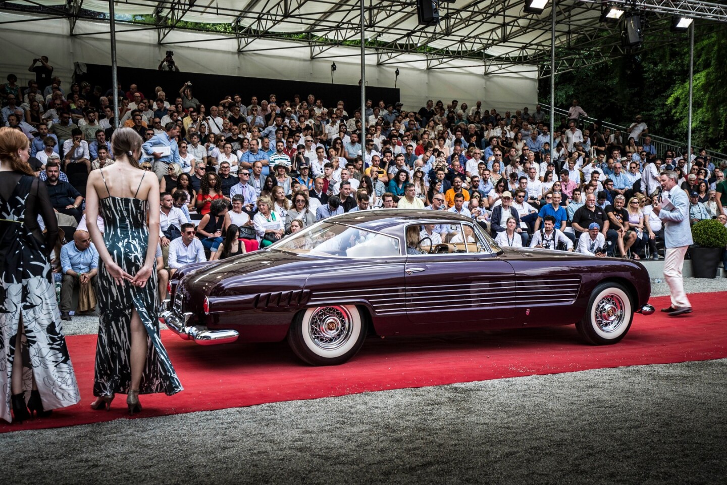 The Ghia-bodied 1953 Cadillac Series 62 Coupe Ghia commissioned by Prince Ali Salman Aga Khan as a gift for his wife, actress Rita Hayworth, was included in the movie car class. (Entrant:Petersen Automotive Museum)