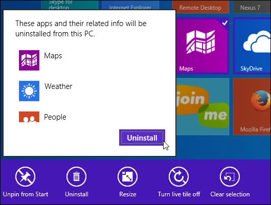 Windows 8.1 allows you to uninstall multiple apps at the same time