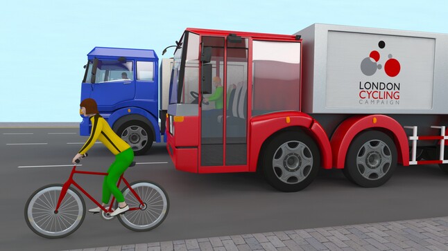 A lower front bumper helps increase the chances of a cyclist being pushed aside rather than being dragged underneath the wheels