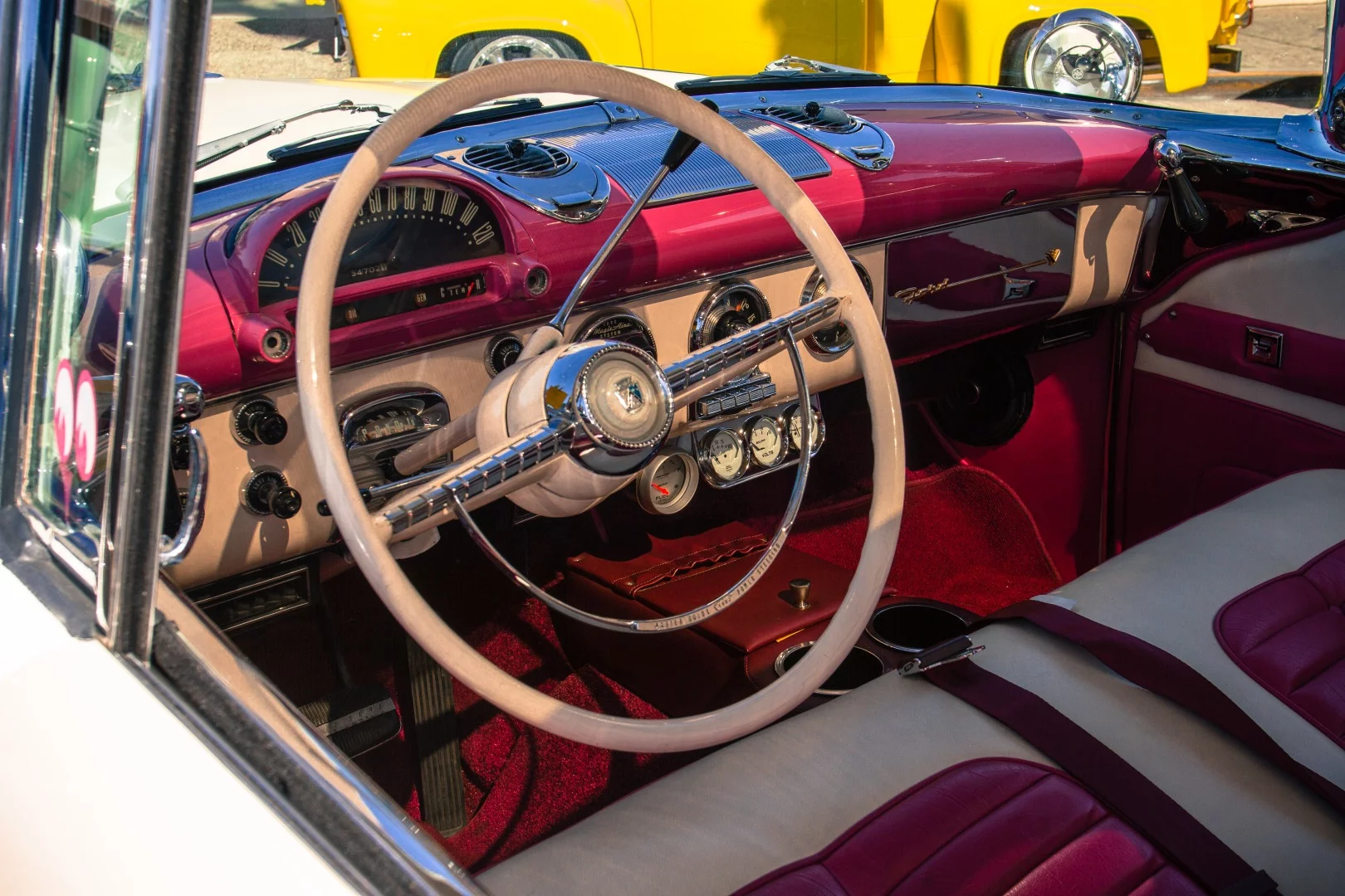 The interior of the 1955 Ford Fairlane Crown Victoria Skyline is something to be admired
