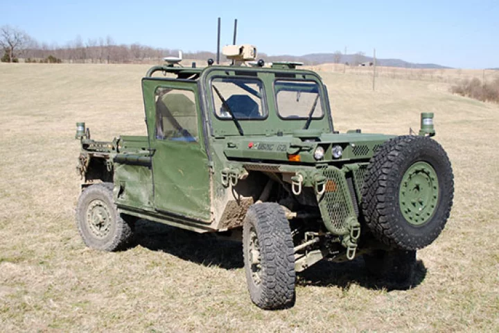 The US Marines' autonomous vehicle has successfully demonstrated the ability to follow a person wearing a beacon (Photo: TORC Robotics)