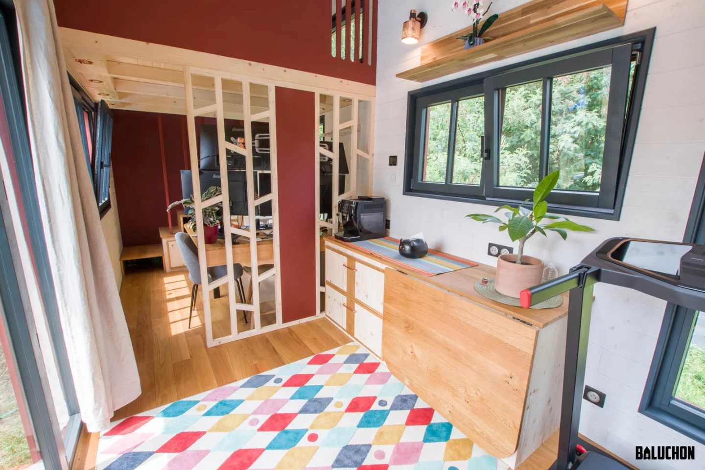 The Browny's ground floor includes a dining area with a drop-down dining table and storage space