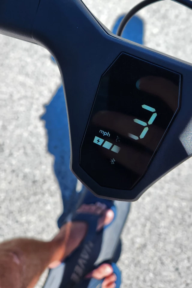 Of course, I have to throw in the flippy floppy shot. This is cruise control at 3 mph. The dash is LED, so the refresh rate went out of synch with my phone camera, that's why it looks faded like that. Nothing wrong with the dash