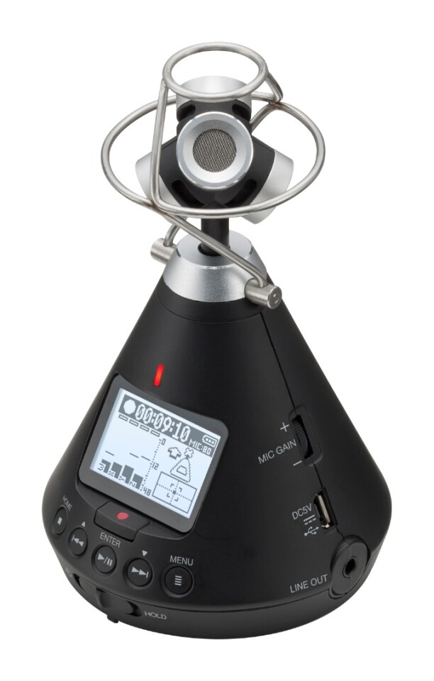 The Zoom H3-VR Handy Recorder features built-in Ambisonics A-to-B format conversion and can record up to 24-bit/96 kHz resolution