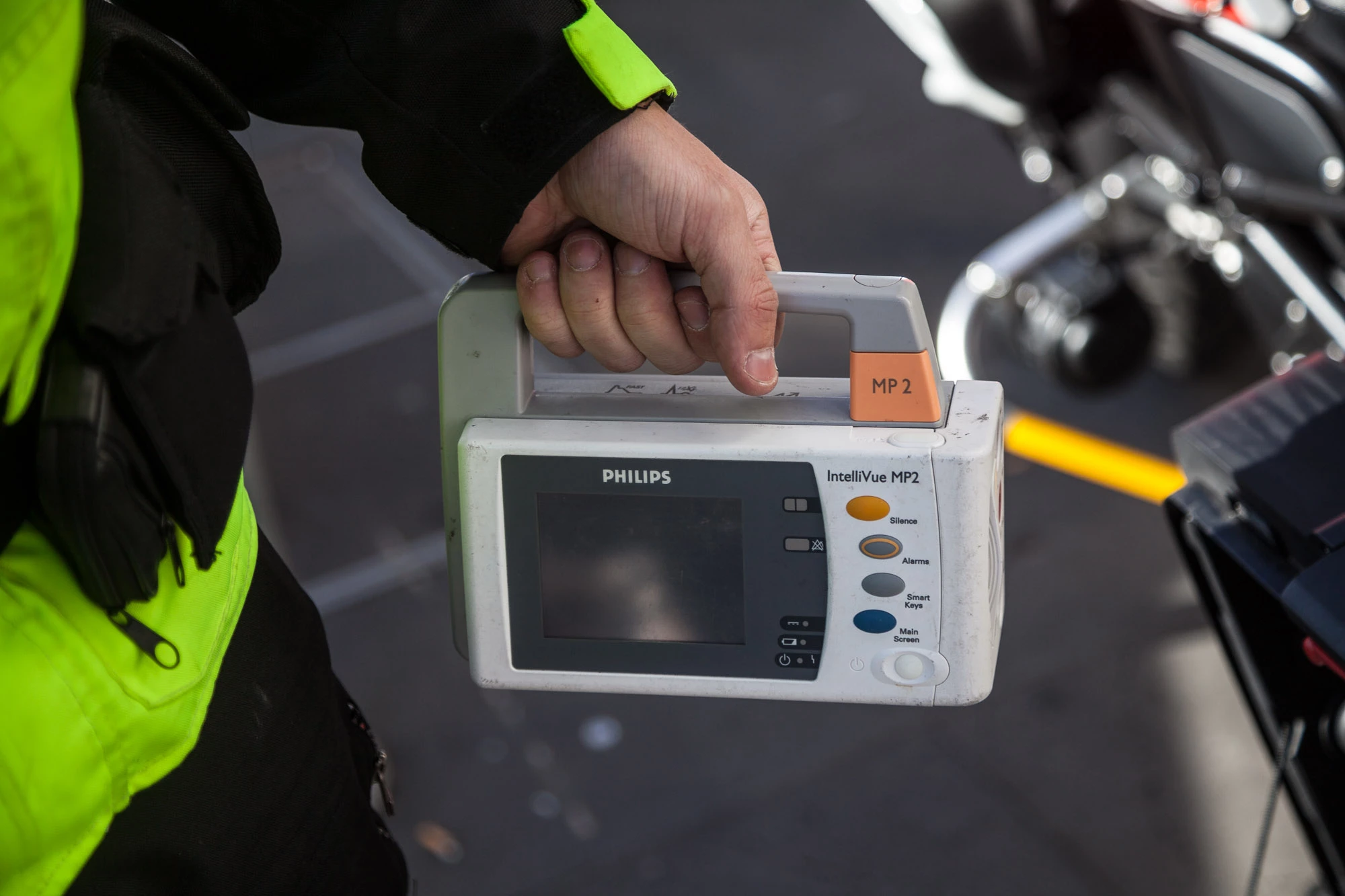 "We've got a little cardiac monitor - that's for conscious patients just to see what their heart rhythm's doing. As we get older, our hearts start doing a couple of different funny rhythms, which are perfectly normal. But then there's another 10 other rhythms or certain changes that are quite particular to having a heart attack or causing other problems."