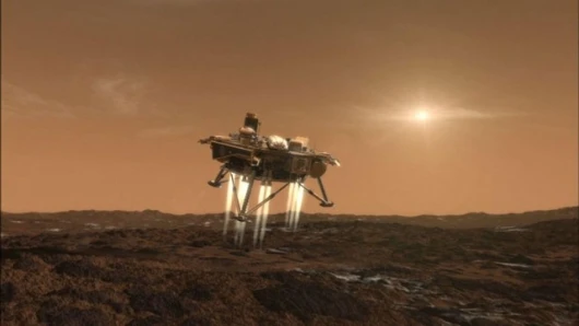Artist's impression of NASA's Phoenix Mars Lander a moment before touchdownImage credit: NASA/JPL-Caltech/University of Arizona
