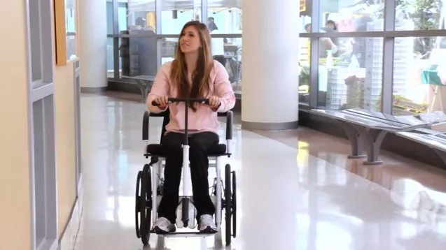 The RoChair is a wheelchair that is rowed by pushing and pulling on a central lever