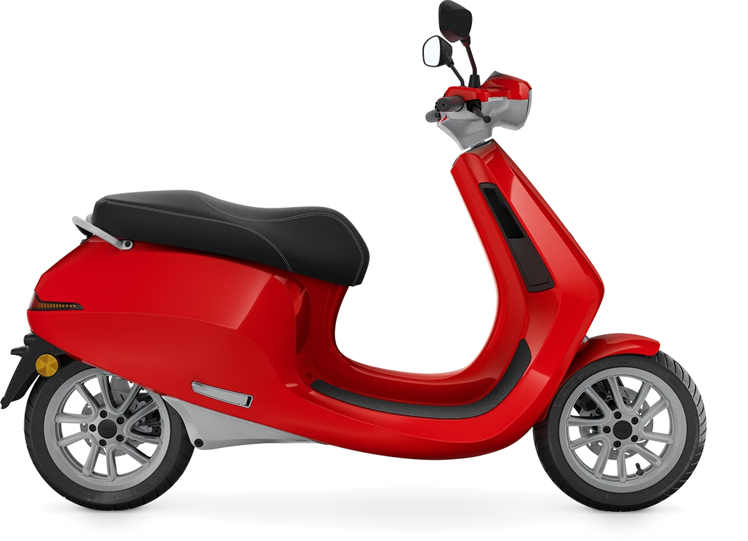 Various color options are available for the AppScooter, including red (shown), black, blue and yellow