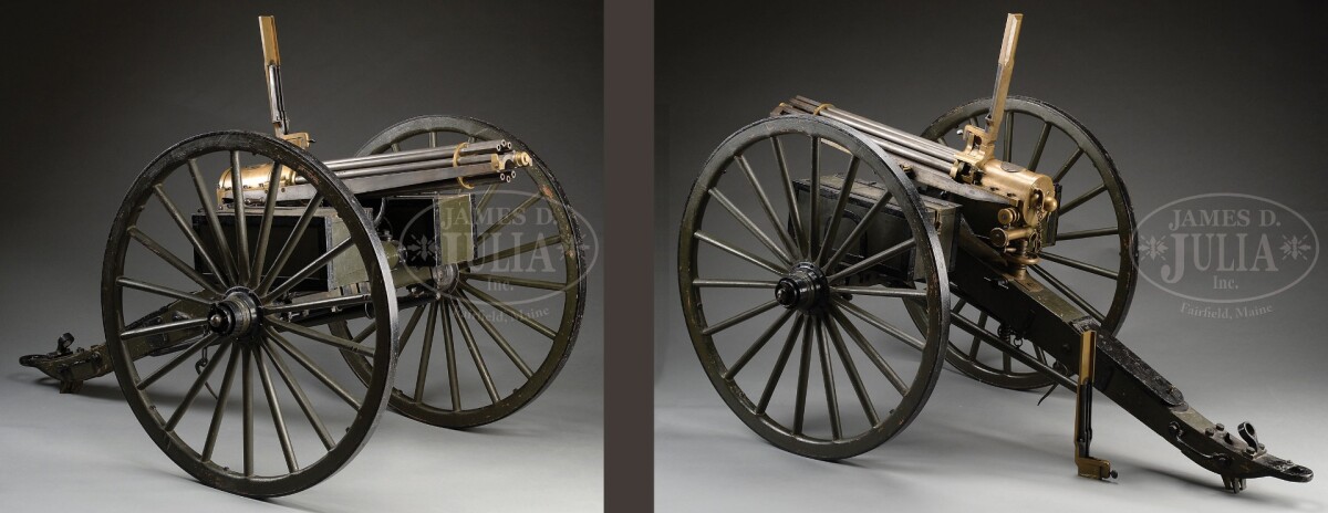 $299,000 | 1875 Colt Model Gatling Gun | Auction House: James D Julia / Morphy | Sale price: US$299,000 | Official Estimate: US$125,000 to $155,000 | Date of sale: March 22, 2018