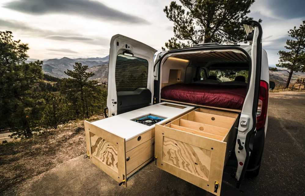 The Contra-Kit includes a slide-out kitchen and configurable storage drawer