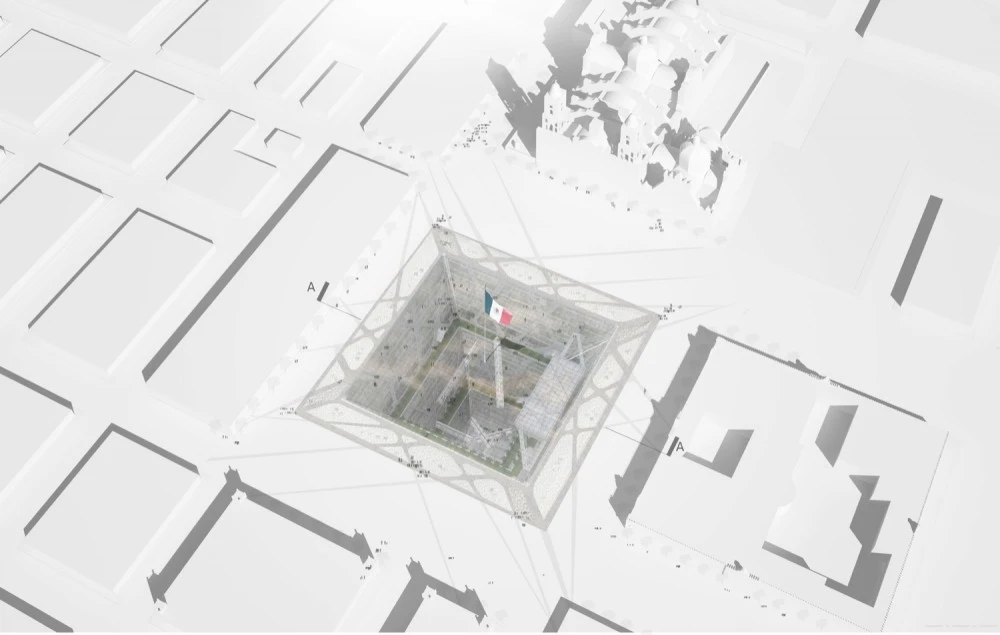 "The Earthscraper is the skyscraper's antagonist in an historic urban landscape where the latter is condemned and the preservation of the built environment is the paramount ambition," says BNKR (Image: BNKR Aquitectura)