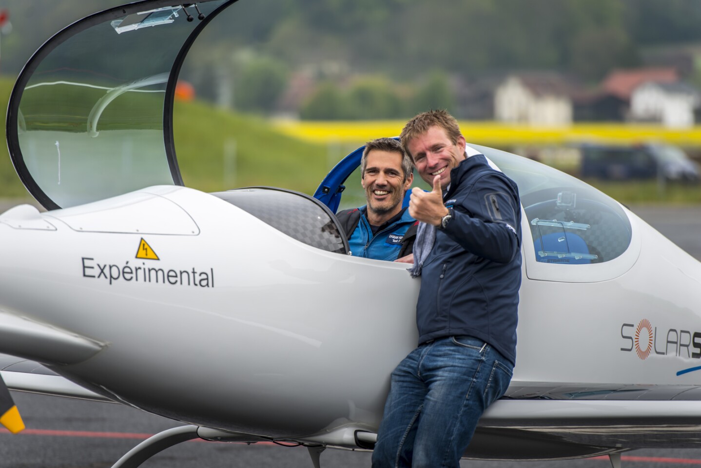 SolarStratos test pilot Damian Hischier and official pilot Raphael Domjan