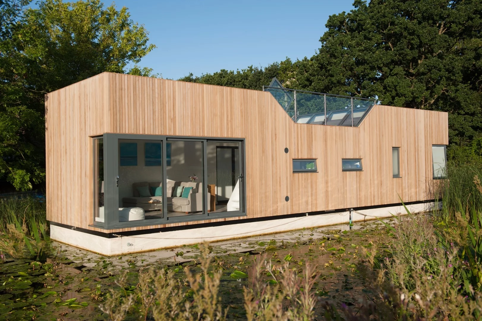 The Chichester floating home is berthed on the UK's Chichester Canal
