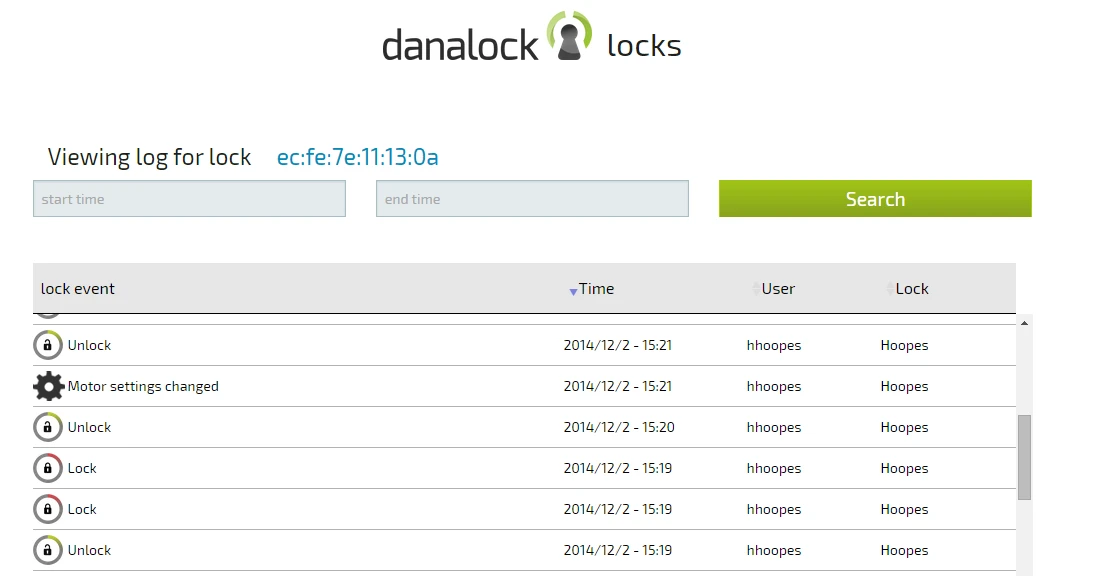 Detailed logs for Danalock are available both on the web interface and the phone app