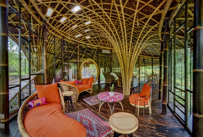 Inside the River Bend house, by Ibuku
