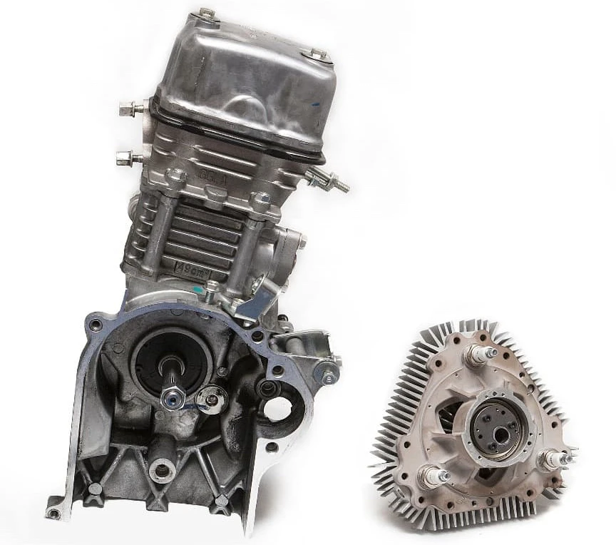 The LiquidPiston X Mini (right) is roughly 30 percent smaller and lighter than the equivalent four-stroke piston engine it replaces