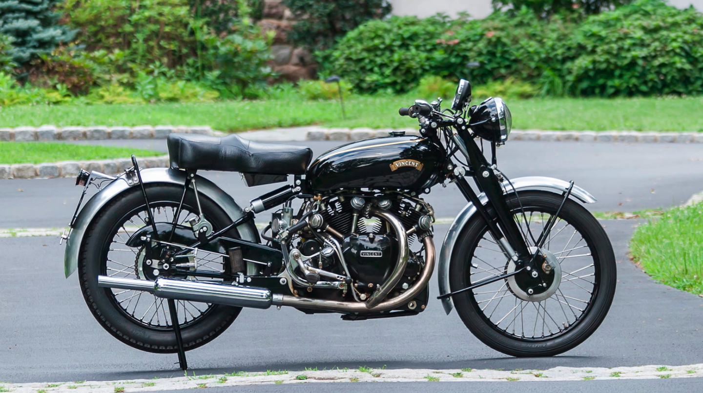 A matching-numbers, fully-restored, 1951 Vincent Series C Black Shadow in faultless condition, this bike was bid to just $60,000 before being passed in, which was exactly half the reserve price.