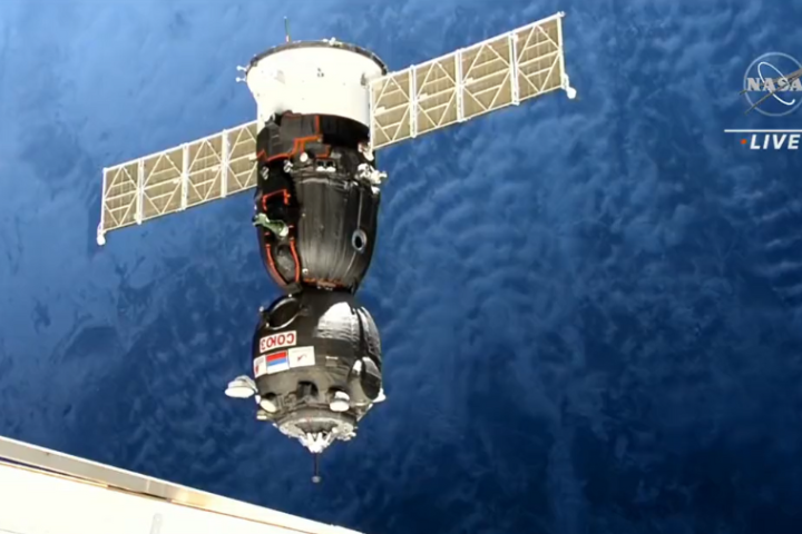The Soyuz MS-23 spacecraft approaching the ISS