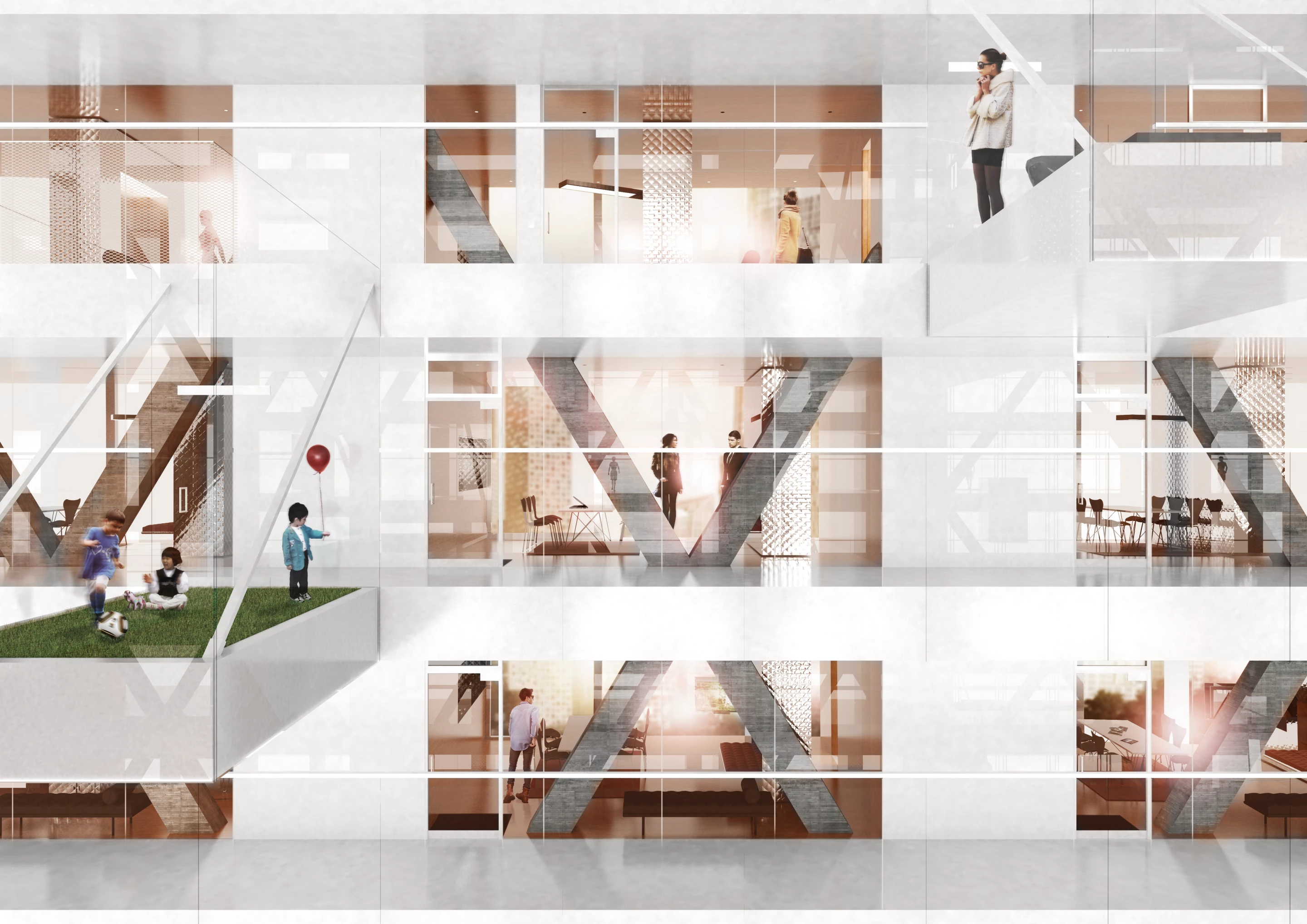 Courtyards and roof terraces are intended to achieve a similar sense of community in R6 that Studio Liebeskind sought with its #-skyscraper design