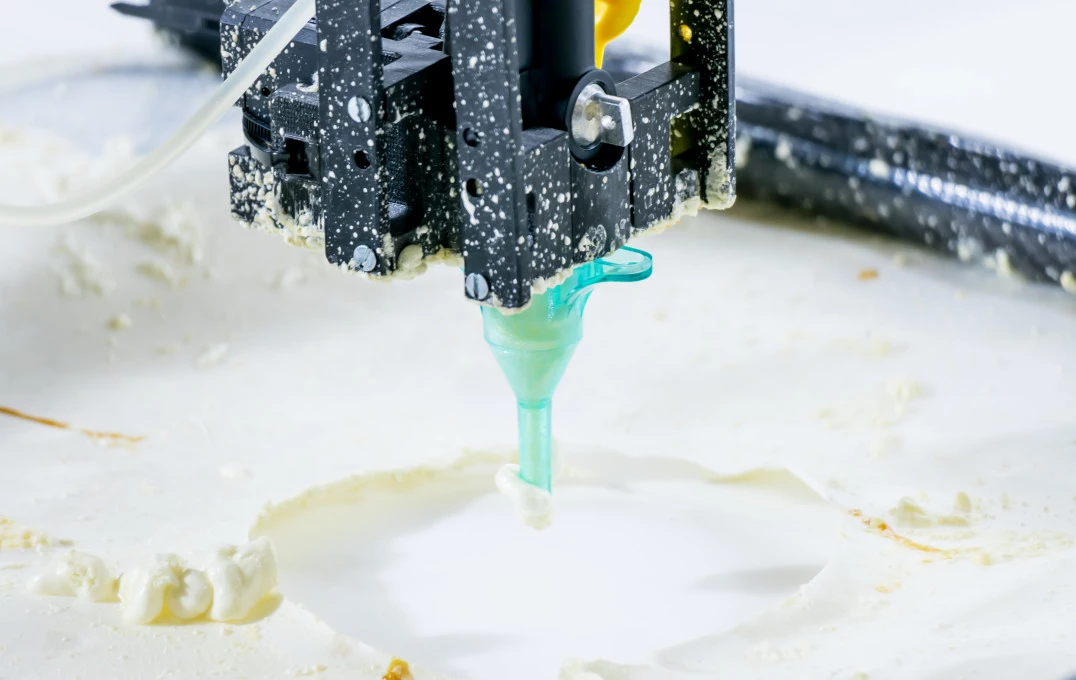 A close view of the BuilDrone's print nozzle