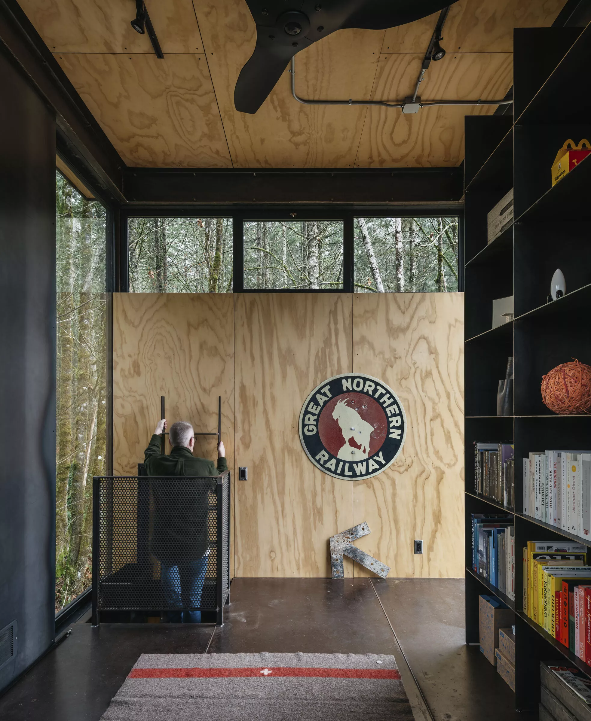 Maxon Studio's upper floor is reached by a ladder and there's also a dumbwaiter installed for moving heavier objects to the upper floor