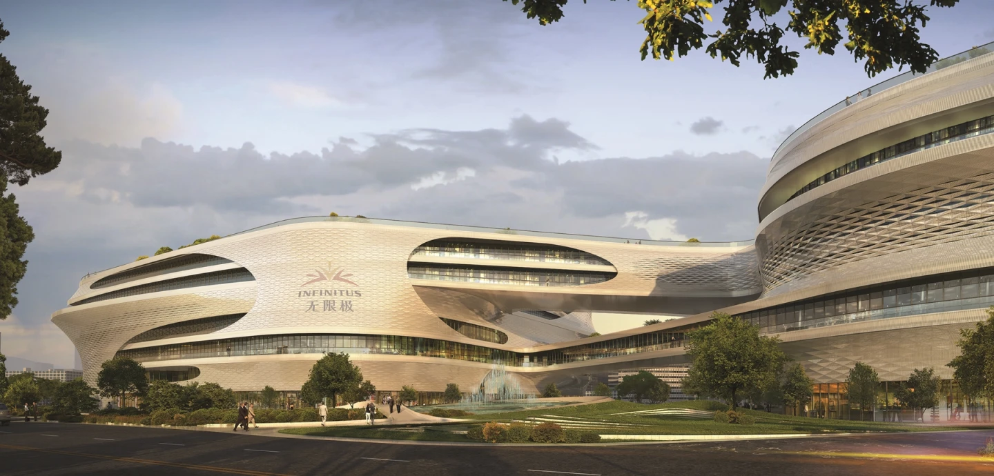 The Guangzhou Infinitus Plaza will feature insulated glazing and perforated aluminium façades to minimize solar gain
