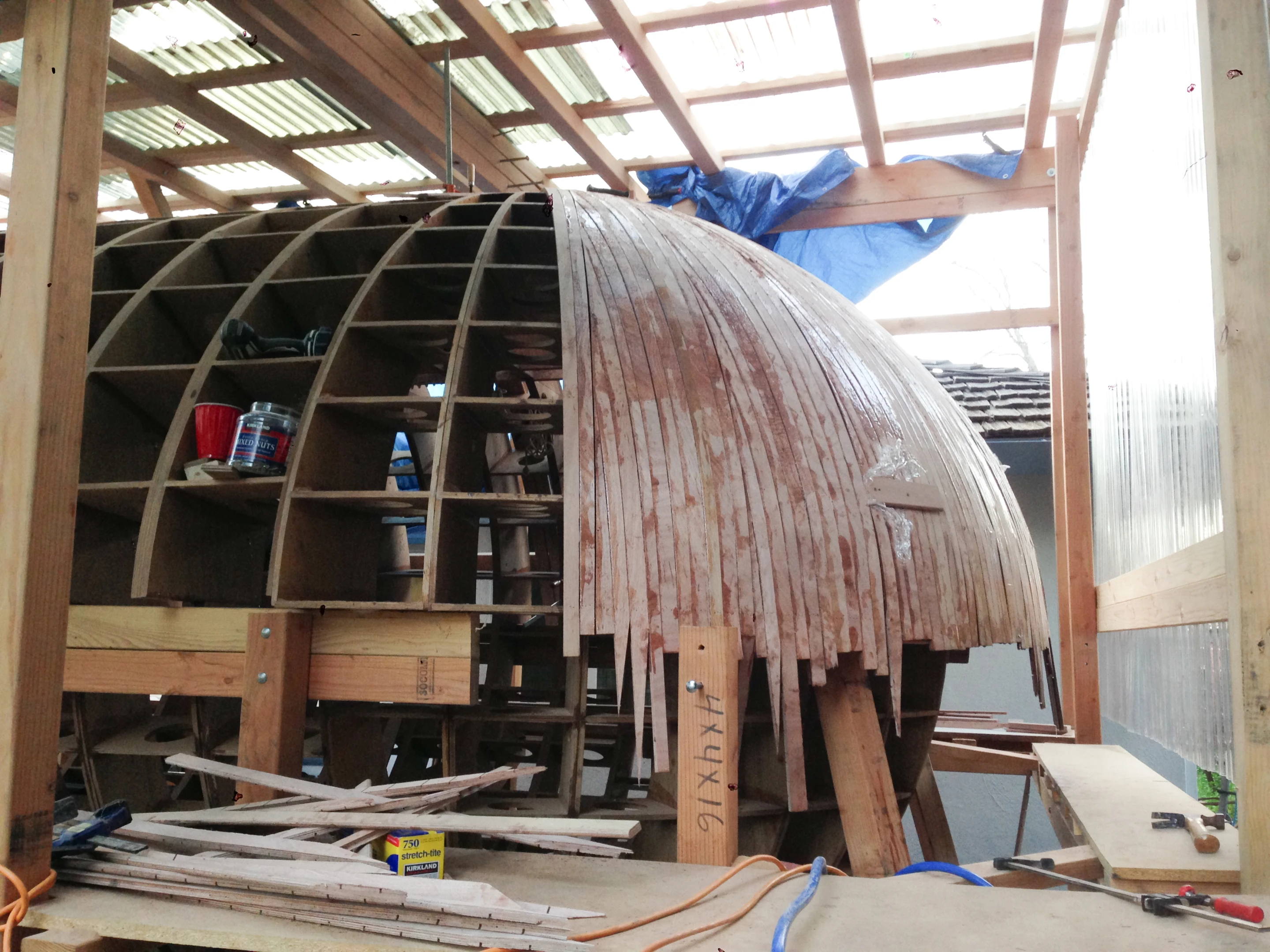 After some two years of painstaking design and construction, the escape pod, dubbed Tsunamiball, nears completion (Photo: Chris Robinson)