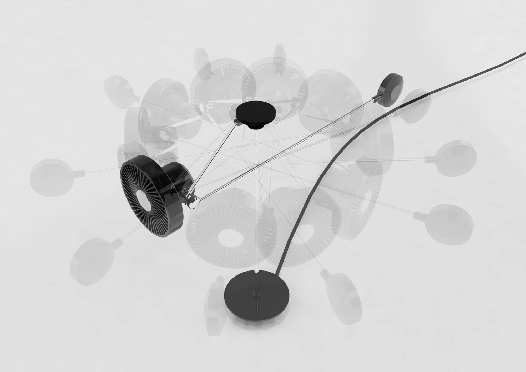 The Rovey desktop fan spins in a continuous 360-degree movement, powered by the natural force of the fan