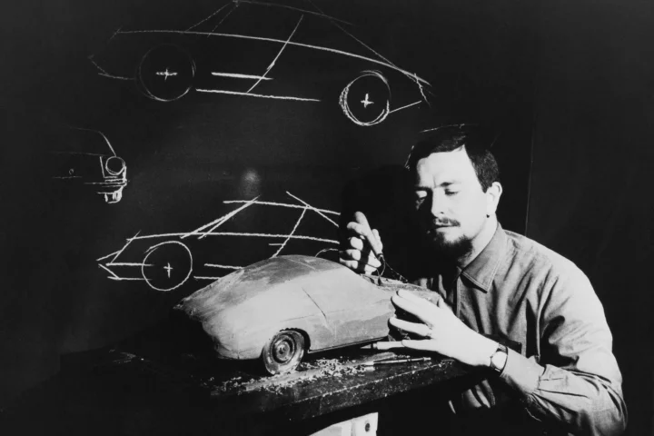 Ferdinand Alexander Porsche and a Porsche model under development in 1968