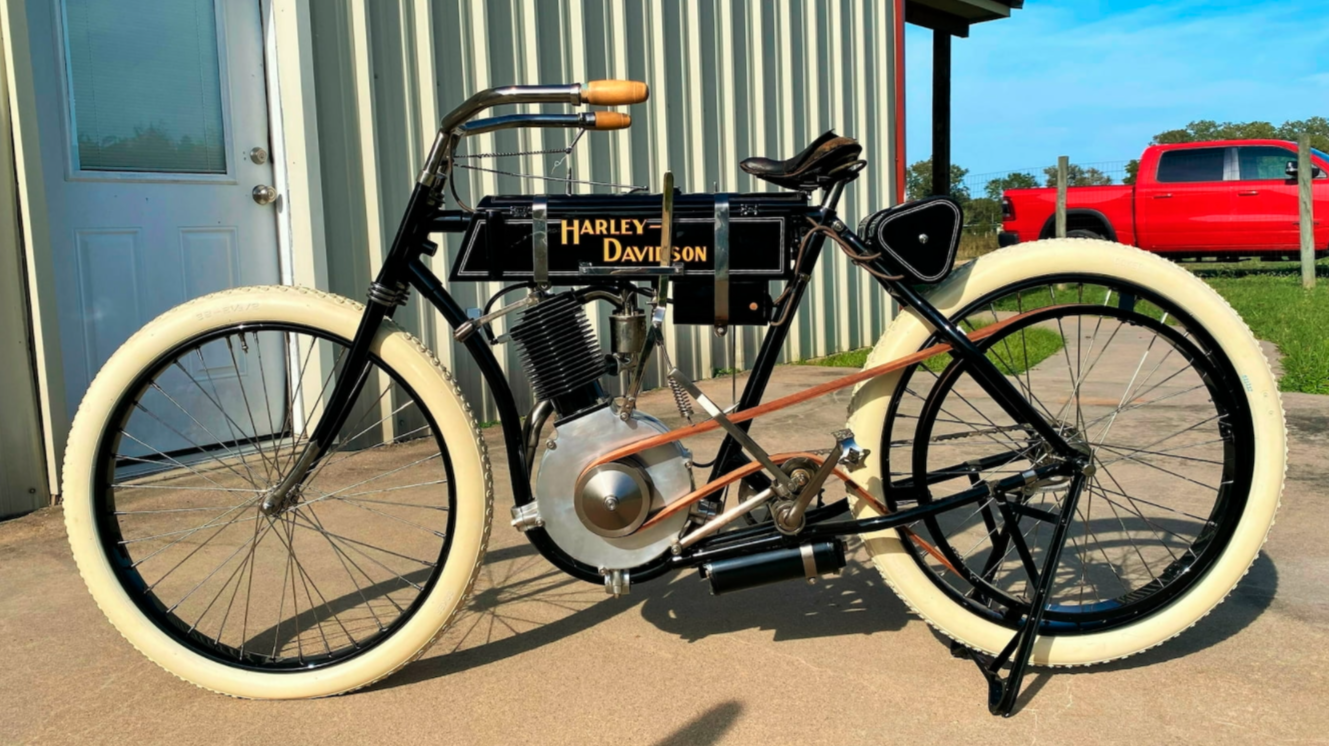 This 1904 Harley-Davidson Strap Tank Replica sold for $132,000 as Lot S93 at Mecum Auctions' Las Vegas sale on Saturday, 29 January 2022