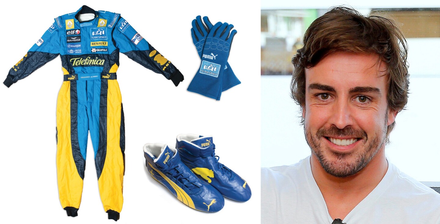 Fernando Alonso race suit, gloves and boots | Auction Link: RM-Sotheby's | Estimate: €2,000 to €3,000