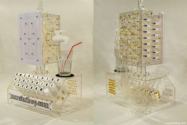 A Russian tinkerer has created a typewriter that mixes drinks based on the keys that are pressed